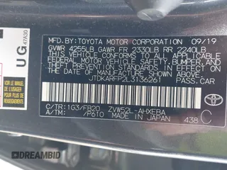 2020 Toyota Prius LE with VIN JTDKARFP2L3136261, listed as a IAAI auction lot 41752037 with Not Provided miles and . Bid and sale history available at DreamBid. Image 9.