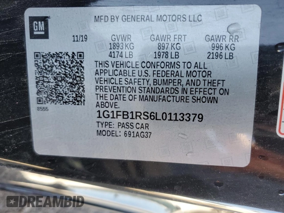 2020 Chevrolet Camaro 1LT с VIN 1G1FB1RS6L0113379, выставлен на аукционе Copart как лот 58024045 с пробегом 80 563 миль миль и Списание • Salvage title. История ставок и продаж доступна на DreamBid. Изображение 13.