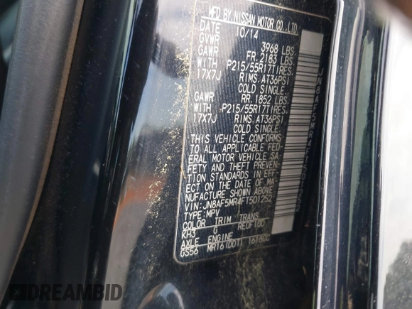 2015 Nissan Juke S with VIN JN8AF5MR4FT501252, listed as a IAAI auction lot 41979257 with 121,264 mi miles. Bid and sale history available at carsss.com. Image 9.
