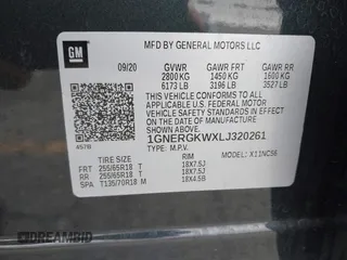 2020 Chevrolet Traverse LT Cloth with VIN 1GNERGKWXLJ320261, listed as a IAAI auction lot 42094336 with 51,063 mi miles. Bid and sale history available at carsss.com. Image 9.