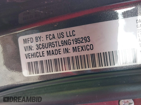 2022 Ram 2500 Limited with VIN 3C6UR5TL9NG195293, listed as a IAAI auction lot 42023716 with 48,702 mi miles and . Bid and sale history available at DreamBid. Image 9.