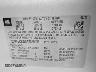 2010 Chevrolet Equinox LS with VIN 2CNFLCEW6A6389005, listed as a IAAI auction lot 41537723 with 129,633 mi miles. Bid and sale history available at carsss.com. Image 9.