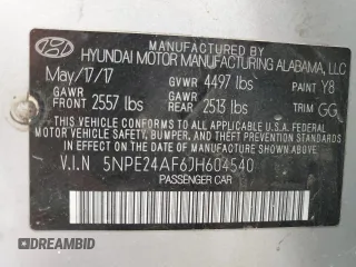 2018 Hyundai Sonata SE z VIN 5NPE24AF6JH604540, wystawiony jako Copart lot #55206425 z przebiegiem 110 565 mil mil oraz Szkoda całkowita • Salvage title. Historia ofert i sprzedaży dostępna na DreamBid. Obrazek 12.
