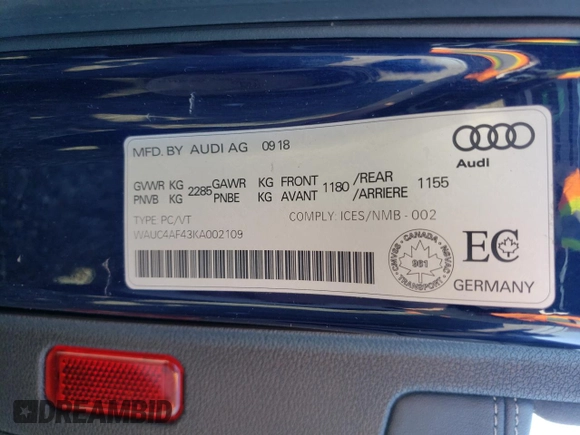 2019 Audi S4 Prestige with VIN WAUC4AF43KA002109, listed as a Copart auction lot 46342264 with 107,240 mi miles and Salvage Title. Bid and sale history available at carsss.com. Image 13.