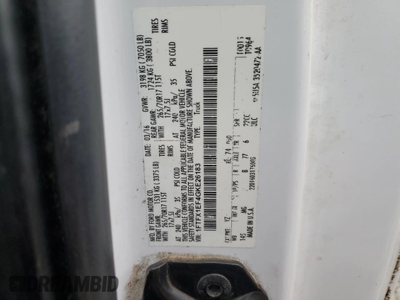 2016 Ford F-150 XLT с VIN 1FTFX1EF4GKE26183, выставлен на аукционе Copart как лот 53752215 с пробегом 216 470 миль миль и Списание • Salvage title. История ставок и продаж доступна на DreamBid. Изображение 12.