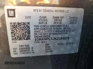 2019 GMC Acadia Denali with VIN 1GKKNPLS3KZ194879, listed as a Copart auction lot 49038425 with 161,885 mi miles and Salvage title. Bid and sale history available at DreamBid. Image 15.