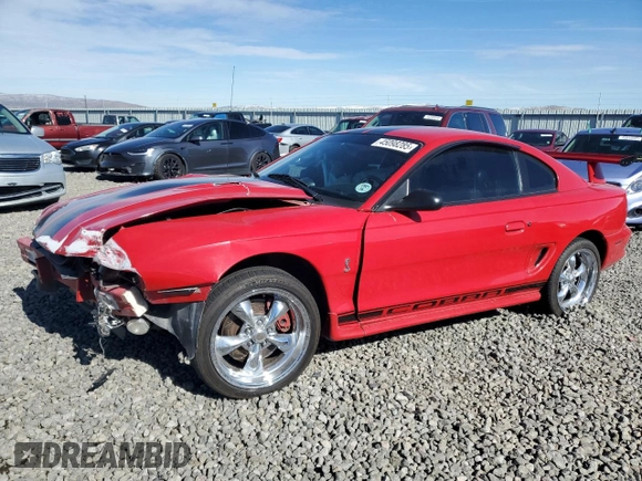 1997 Ford Mustang Cobra with VIN 1FALP47V9VF126238, listed as a Copart auction lot 45098285 with 0 mi miles and Salvage Title. Bid and sale history available at carsss.com. Image 1.