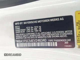2014 BMW 2 Series 228i with VIN WBA1F5C54EV246340, listed as a IAAI auction lot 42457432 with 191,418 mi miles and . Bid and sale history available at DreamBid. Image 9.