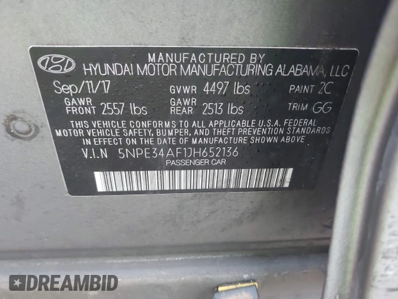 2018 Hyundai Sonata SEL with VIN 5NPE34AF1JH652136, listed as a IAAI auction lot 41442509 with 83,728 mi miles and . Bid and sale history available at DreamBid. Image 9.