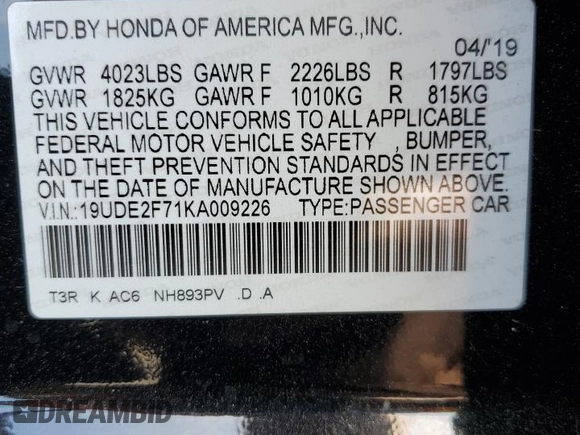 2019 Acura ILX Premium with VIN 19UDE2F71KA009226, listed as a Copart auction lot 54064895 with 77,540 mi miles and Salvage title. Bid and sale history available at DreamBid. Image 12.
