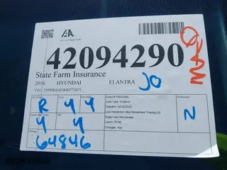 2016 Hyundai Elantra SE with VIN 5NPDH4AE0GH772071, listed as a IAAI auction lot 42094290 with 64,846 mi miles. Bid and sale history available at carsss.com. Image 18.