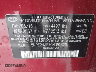 2016 Hyundai Sonata SE z VIN 5NPE24AF7GH391820, wystawiony jako IAAI lot #42015648 z przebiegiem 123 004 mil mil oraz . Historia ofert i sprzedaży dostępna na DreamBid. Obrazek 9.
