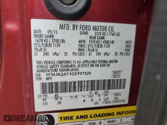 2016 Ford Expedition Max Limited with VIN 1FMJK2AT1GEF07520, listed as a Copart auction lot 48904325 with 188,366 mi miles and Salvage title. Bid and sale history available at DreamBid. Image 14.