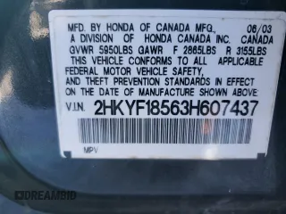 2003 Honda Pilot EX z VIN 2HKYF18563H607437, wystawiony jako Copart lot #46503435 z przebiegiem 107 286 mil mil oraz Szkoda całkowita • Salvage title. Historia ofert i sprzedaży dostępna na DreamBid. Obrazek 14.