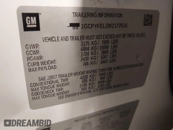 2021 Chevrolet Silverado 1500 LT Trail Boss with VIN 1GCPYFEL2MZ177616, listed as a IAAI auction lot 41941422 with 52,180 mi miles and . Bid and sale history available at DreamBid. Image 9.