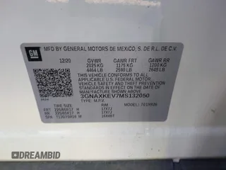 2021 Chevrolet Equinox LT with VIN 3GNAXKEV7MS132050, listed as a IAAI auction lot 41770065 with 116,921 mi miles and . Bid and sale history available at DreamBid. Image 9.