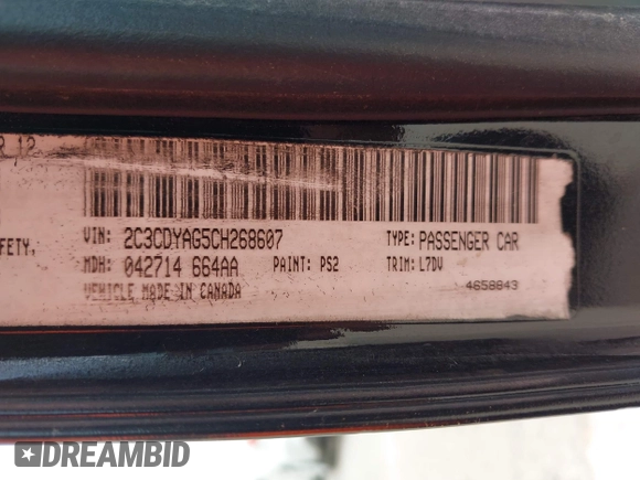 2012 Dodge Challenger SXT Plus with VIN 2C3CDYAG5CH268607, listed as a IAAI auction lot 41982122 with 188,091 mi miles. Bid and sale history available at carsss.com. Image 8.