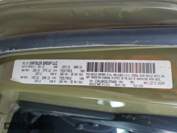 2013 Jeep Wrangler Sport z VIN 1C4AJWAG3DL574449, wystawiony jako Copart lot #58001535 z przebiegiem 35 533 mil mil oraz Szkoda całkowita • Salvage title. Historia ofert i sprzedaży dostępna na DreamBid. Obrazek 13.