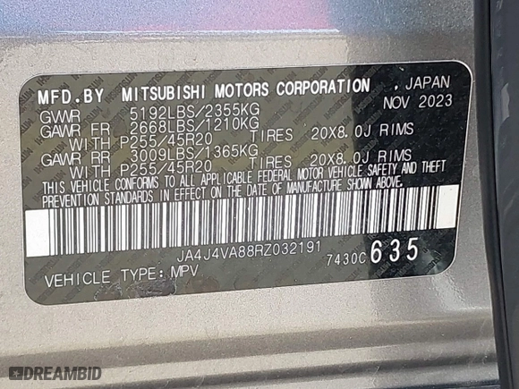2024 Mitsubishi Outlander SE with VIN JA4J4VA88RZ032191, listed as a IAAI auction lot 41917957 with 22,369 mi miles. Bid and sale history available at carsss.com. Image 9.