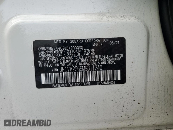 2021 Subaru WRX STI with VIN JF1VA2S69M9811240, listed as a Copart auction lot 81196594 with 29,333 mi miles and Salvage title. Bid and sale history available at DreamBid. Image 13.