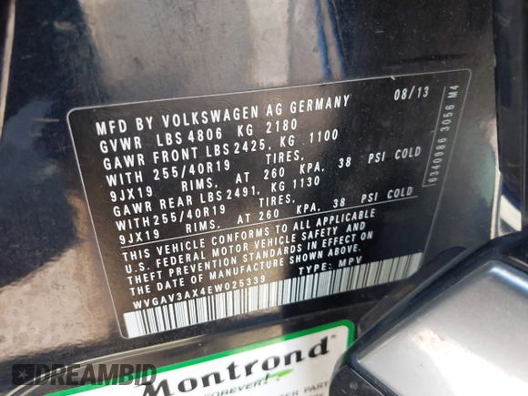 2014 Volkswagen Tiguan SEL with VIN WVGAV3AX4EW025339, listed as a IAAI auction lot 42313665 with 96,756 mi miles and . Bid and sale history available at DreamBid. Image 9.