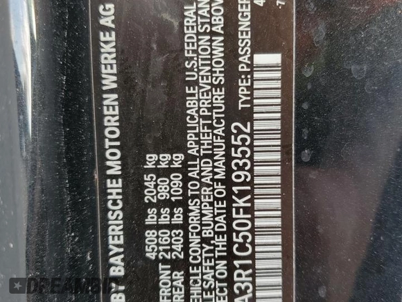 2015 BMW 4 Series 435i with VIN WBA3R1C50FK193552, listed as a Copart auction lot 86738244 with 105,887 mi miles and Salvage Title. Bid and sale history available at DreamBid. Image 12.