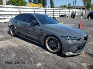 2023 BMW M3 Competition xDrive with VIN WBS43AY08PFN58052, listed as a Copart auction lot 57054885 with 28,675 mi miles and Salvage title. Bid and sale history available at DreamBid. Image 4.
