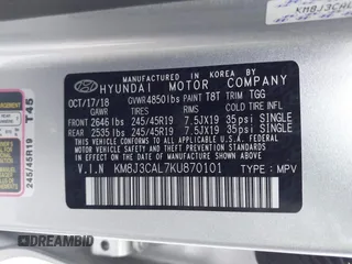 2019 Hyundai Tucson Ultimate with VIN KM8J3CAL7KU870101, listed as a IAAI auction lot 41084692 with 45,645 mi miles. Bid and sale history available at carsss.com. Image 9.