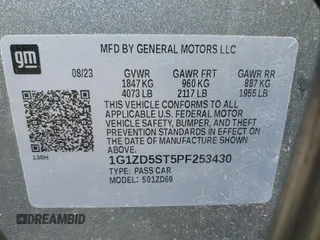 2023 Chevrolet Malibu LT with VIN 1G1ZD5ST5PF253430, listed as a IAAI auction lot 41836988 with 39,789 mi miles and . Bid and sale history available at DreamBid. Image 9.