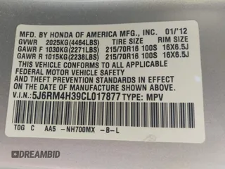 2012 Honda CR-V LX with VIN 5J6RM4H39CL017877, listed as a IAAI auction lot 42565428 with 148,782 mi miles and . Bid and sale history available at DreamBid. Image 9.