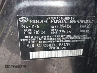 2020 Hyundai Elantra SEL z VIN 5NPD84LF4LH564792, wystawiony jako IAAI lot #42490983 z przebiegiem 32 927 mil mil oraz . Historia ofert i sprzedaży dostępna na DreamBid. Obrazek 9.