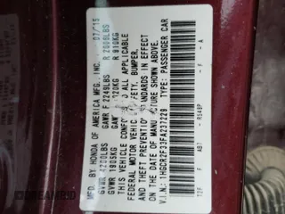2015 Honda Accord Sedan LX with VIN 1HGCR2F33FA237229, listed as a Copart auction lot 85794504 with Not Provided miles and Salvage Title. Bid and sale history available at carsss.com. Image 12.