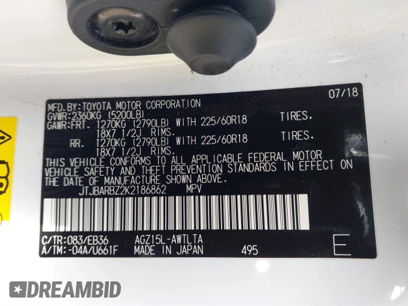 2019 Lexus NX 300 with VIN JTJBARBZ2K2186862, listed as a IAAI auction lot 41867777 with 41,872 mi miles and . Bid and sale history available at DreamBid. Image 9.