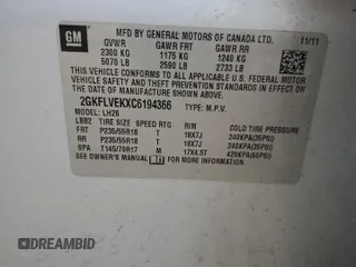 2012 GMC Terrain SLT-1 z VIN 2GKFLVEKXC6194366, wystawiony jako Copart lot #41890435 z przebiegiem 124 192 mil mil oraz Szkoda całkowita • Salvage title. Historia ofert i sprzedaży dostępna na DreamBid. Obrazek 15.