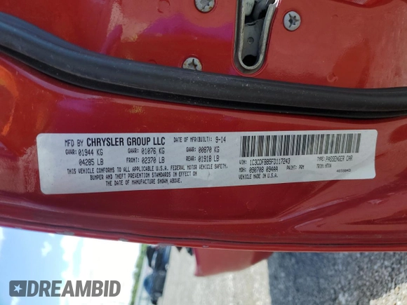 2015 Dodge Dart SXT with VIN 1C3CDFBB5FD117243, listed as a Copart auction lot 57879985 with 174,978 mi miles and Salvage title. Bid and sale history available at DreamBid. Image 13.