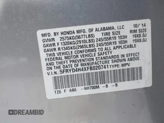 2015 Acura MDX Technology with VIN 5FRYD4H4XFB020741, listed as a IAAI auction lot 42265384 with 104,656 mi miles and . Bid and sale history available at DreamBid. Image 9.