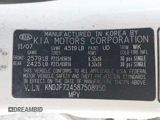 2008 Kia Sportage LX with VIN KNDJF724587508950, listed as a IAAI auction lot 42079499 with 141,516 mi miles. Bid and sale history available at carsss.com. Image 9.