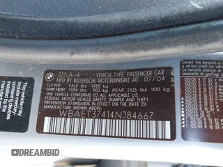 2004 BMW 3 Series 325i with VIN WBAET37414NJ84667, listed as a IAAI auction lot 41723669 with 160,384 mi miles. Bid and sale history available at carsss.com. Image 9.