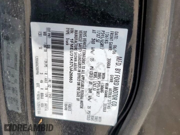 2007 Ford Explorer Sport Trac XLT с VIN 1FMEU31K57UA26863, выставлен на аукционе Copart как лот 61411985 с пробегом 129 909 миль миль и Чистый • Clean title. История ставок и продаж доступна на DreamBid. Изображение 12.