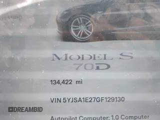 2016 Tesla Model S 90D with VIN 5YJSA1E27GF129130, listed as a IAAI auction lot 41922227 with 134,422 mi miles and . Bid and sale history available at DreamBid. Image 7.