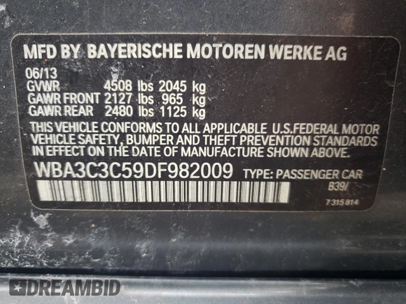 2013 BMW 3 Series 320i xDrive с VIN WBA3C3C59DF982009, выставлен на аукционе Copart как лот 51833065 с пробегом 191 573 миль миль и Чистый • Clean title. История ставок и продаж доступна на DreamBid. Изображение 12.