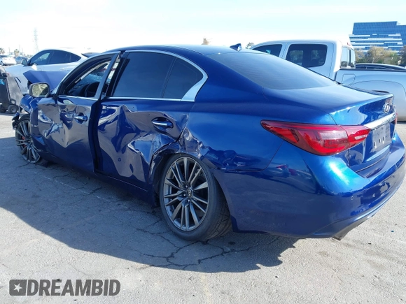 2020 Infiniti Q50 Red Sport 400 with VIN JN1FV7AP5LM630239, listed as a IAAI auction lot 41844794 with 59,042 mi miles and . Bid and sale history available at DreamBid. Image 3.