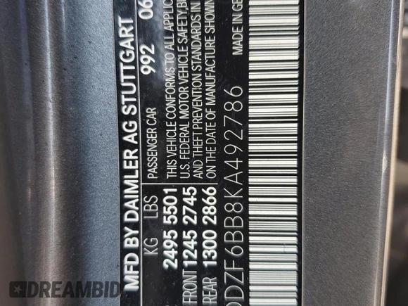 2019 Mercedes-Benz E-Class AMG E 53 with VIN WDDZF6BB8KA492786, listed as a Copart auction lot 65782634 with 73,005 mi miles and Salvage Title. Bid and sale history available at carsss.com. Image 12.