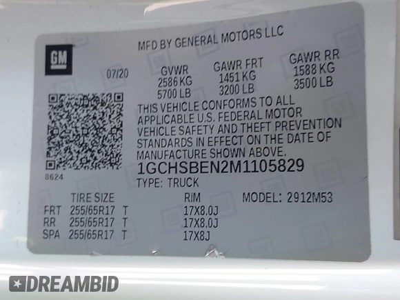2021 Chevrolet Colorado 2WD Work Truck with VIN 1GCHSBEN2M1105829, listed as a IAAI auction lot 42105824 with 120,799 mi miles. Bid and sale history available at carsss.com. Image 9.