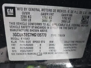 2017 Chevrolet Silverado 1500 LTZ with VIN 3GCUKSEC7HG135770, listed as a IAAI auction lot 41257645 with 155,364 mi miles and . Bid and sale history available at DreamBid. Image 9.