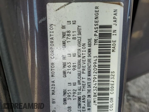 2009 Mazda 3 S Grand Touring with VIN JM1BK324791209943, listed as a Copart auction lot 55079665 with 84,494 mi miles and Salvage title. Bid and sale history available at DreamBid. Image 12.
