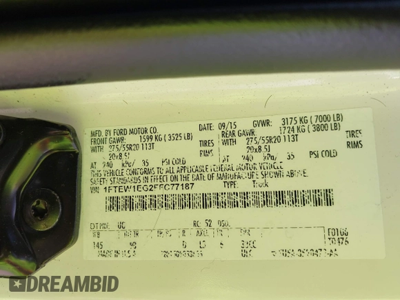 2015 Ford F-150 XLT с VIN 1FTEW1EG2FFC77187, выставлен на аукционе IAAI как лот 42251926 с пробегом 87 657 миль миль и . История ставок и продаж доступна на DreamBid. Изображение 9.