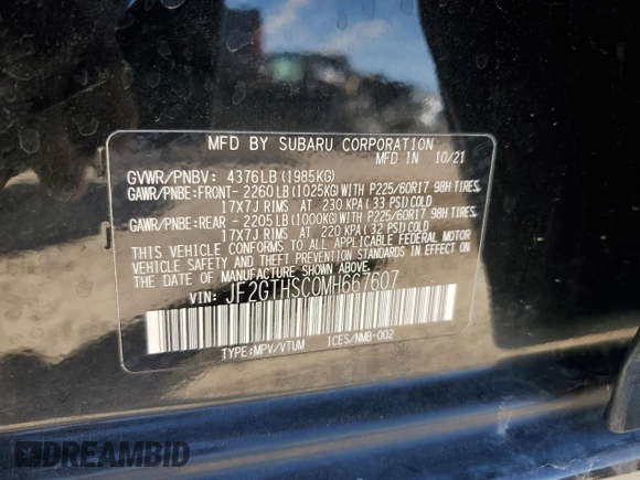 2021 Subaru Crosstrek Special Sports with VIN JF2GTHSC0MH667607, listed as a Copart auction lot 55859705 with 25,694 mi miles and Salvage title. Bid and sale history available at DreamBid. Image 12.
