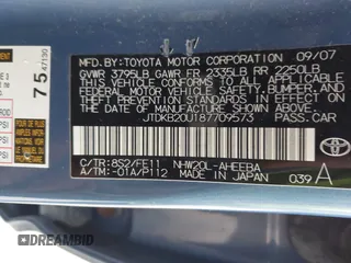 2008 Toyota Prius with VIN JTDKB20U187709573, listed as a IAAI auction lot 42250189 with 287,256 mi miles and . Bid and sale history available at DreamBid. Image 9.