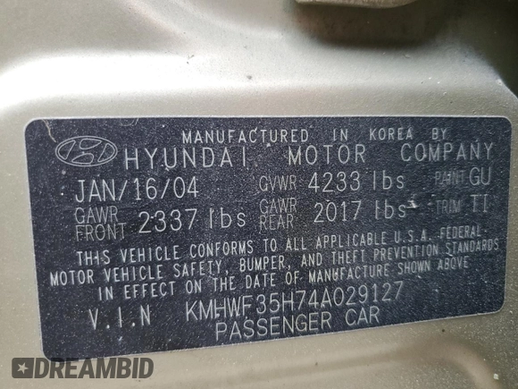 2004 Hyundai Sonata GLS with VIN KMHWF35H74A029127, listed as a Copart auction lot 76701124 with 0 mi miles and Salvage Title. Bid and sale history available at carsss.com. Image 12.